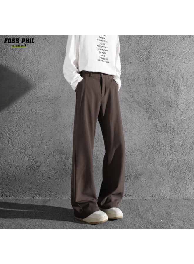 Foss Phil Loose-fit Micro-flared Dress Pants For Men, Autumn And Winter, Draping Wide-leg Versatile Fashion Casual Trousers Xk53 Coffee Color 2XL - Image 4