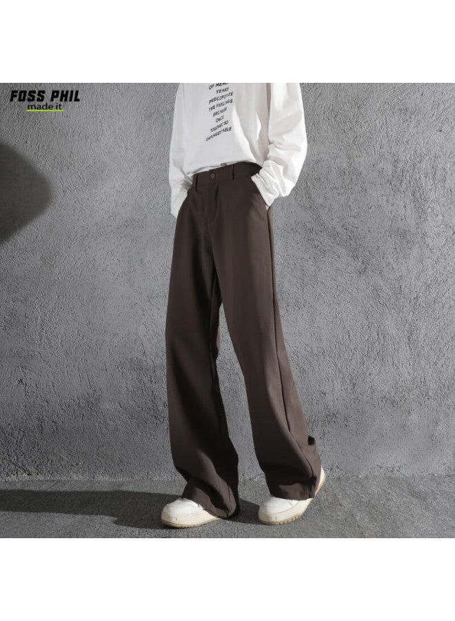 Foss Phil Loose-fit Micro-flared Dress Pants For Men, Autumn And Winter, Draping Wide-leg Versatile Fashion Casual Trousers Xk53 Coffee Color 2XL - Image 3