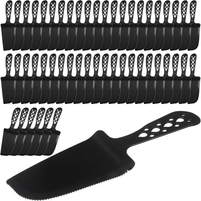 Oppaxf 50 PCS Disposable Plastic Cake Cutter and Server 8x2.3 In Black Cake Plastic Server Cutter Plastic Cake Server Cutting for Pie Tart Cake Pizza Pastry Baking Cutter Holder Transfer for Kitchen Wedding - Image 1