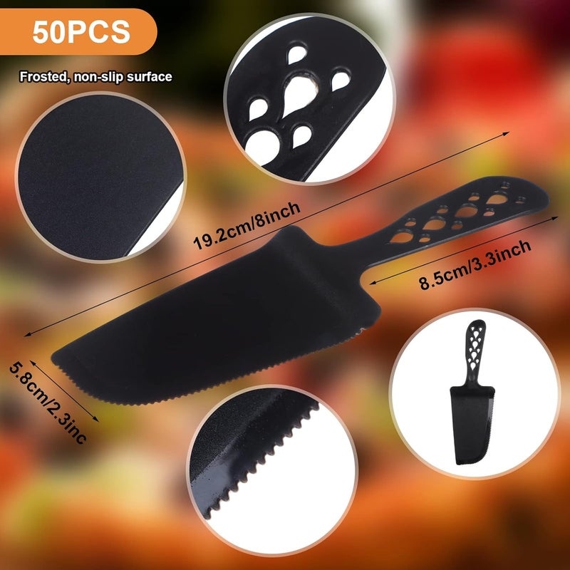 Oppaxf 50 PCS Disposable Plastic Cake Cutter and Server 8x2.3 In Black Cake Plastic Server Cutter Plastic Cake Server Cutting for Pie Tart Cake Pizza Pastry Baking Cutter Holder Transfer for Kitchen Wedding - Image 2