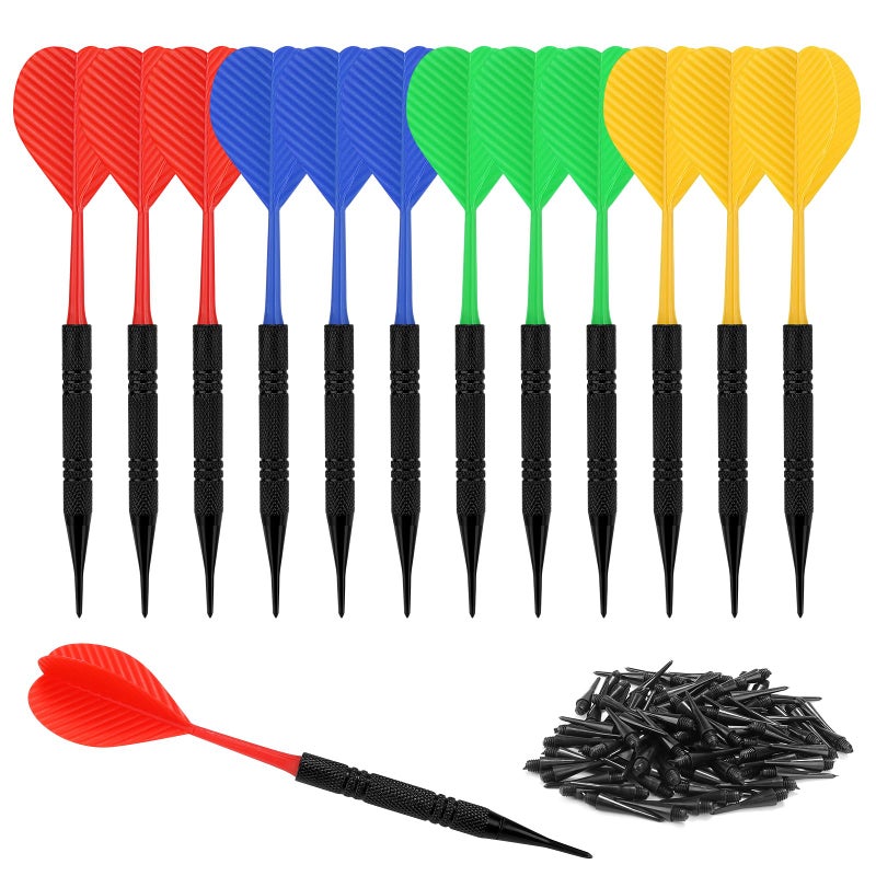 Accmor 12 Pack Soft Tip Darts, Bar Dart, Plastic Tip Darts Set, Attach Extra 100 Black 2BA Replacement Tips, Soft Tip Darts for Electronic/Plastic Dartboard - Image 1