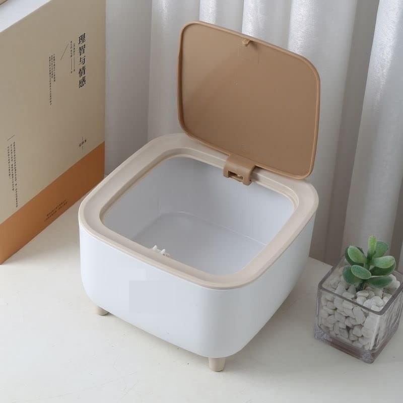 JUVIW Wooden Design Mini Dustbin Square Style Mini Trash Can Push Top Trash Can with Lid Modern Dustbin for Home or Office Desk Kitchen Bedroom - Image 2
