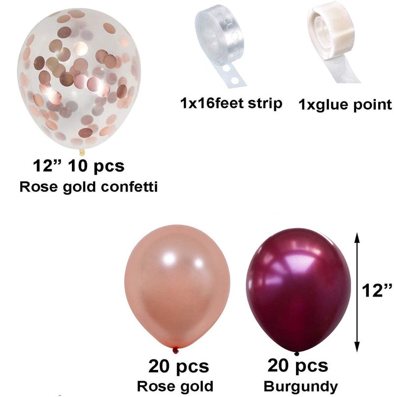 LAZYBEEE Burgundy Balloon Garland Kit, 12Inch Balloon Garland Including Burgundy,Rose Gold,Peach Pearl & Rose Gold Confetti Assorted Balloons Decorations Backdrop Ideal for Birthday - Image 2