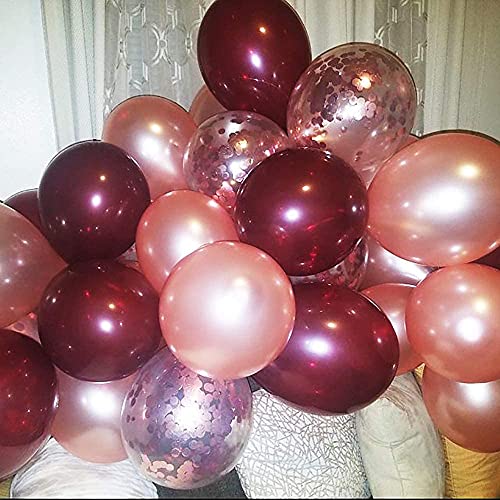 LAZYBEEE Burgundy Balloon Garland Kit, 12Inch Balloon Garland Including Burgundy,Rose Gold,Peach Pearl & Rose Gold Confetti Assorted Balloons Decorations Backdrop Ideal for Birthday - Image 3