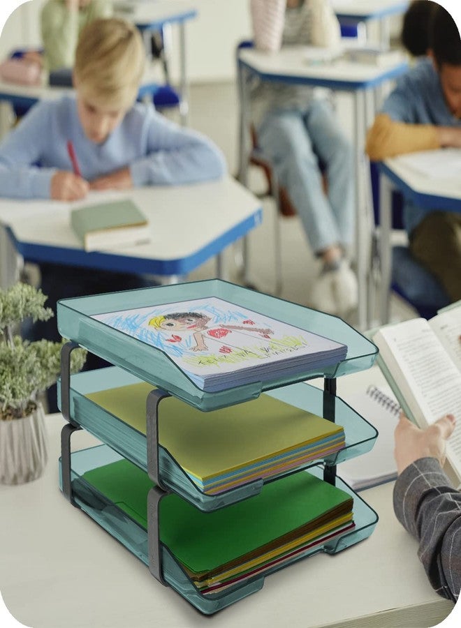 أكريميت صينية رسائل تقليدية من أكريميت بثلاثة أرفف، تصميم تحميل أمامي، مقاس A4، منظم مكتبي (بلاستيك) (لون أخضر شفاف) - Image 3