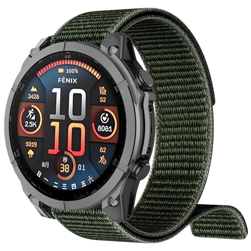 OVERSTEP Quick Dry Watch Band Compatible with Fenix 8 47mm/Fenix 7/Fenix 6/Fenix 5, 22mm Loop Woven Nylon Sports Strap for Garmin Epix Pro 47mm/Instinct 2/Forerunner 965(Army Green) - Image 1