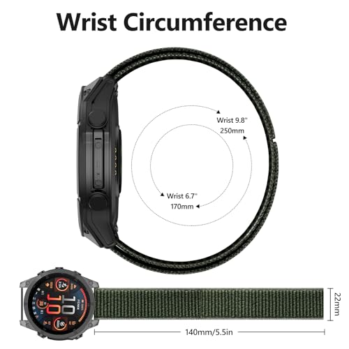 OVERSTEP Quick Dry Watch Band Compatible with Fenix 8 47mm/Fenix 7/Fenix 6/Fenix 5, 22mm Loop Woven Nylon Sports Strap for Garmin Epix Pro 47mm/Instinct 2/Forerunner 965(Army Green) - Image 5