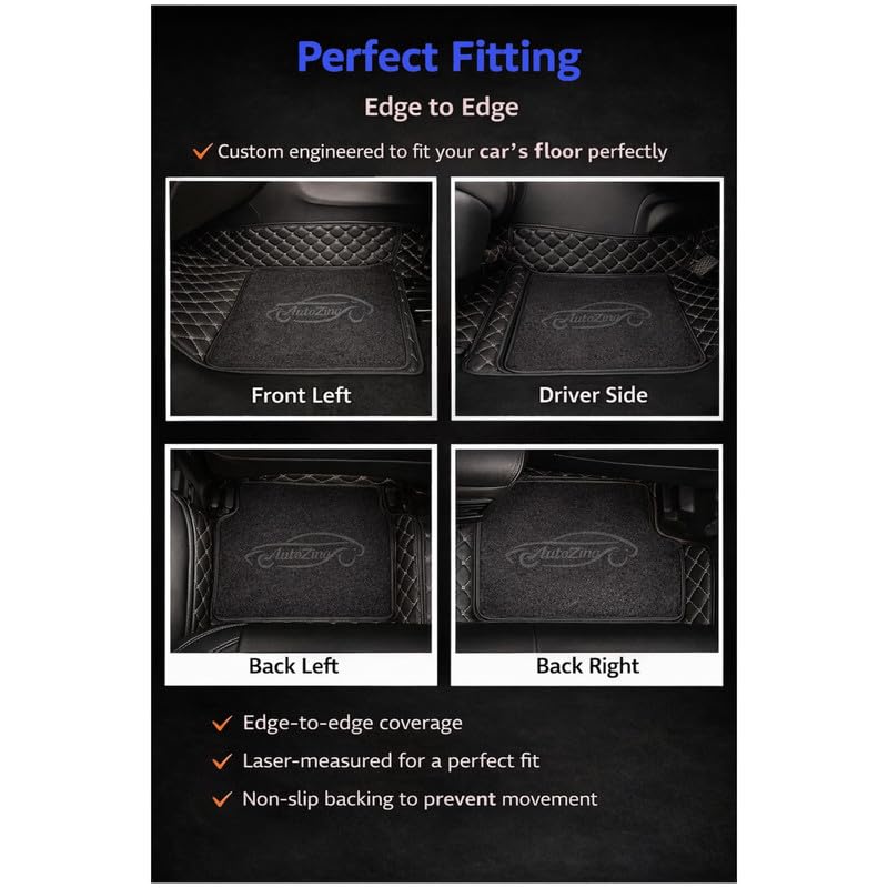 AutoZing® Luxury 7D Car Floor Mat Full Set for Maruti Suzuki XL6 (2020), 7 Layer Protection Mats, Luxury Leather with Noodle/Curly Car Foot Mat with Heal Pad, Anti-Skid & Waterproof (Black) - Image 5