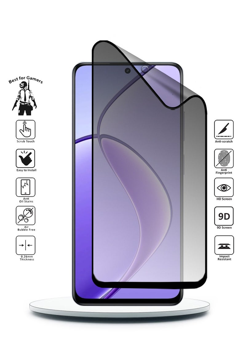 Wtech - Realme 12x 5G 2024 Nano Ceramic Privacy Full Glue Full Cover Matte Flexible Screen Protector (MSCNMP) - Clear/Black - Image 1