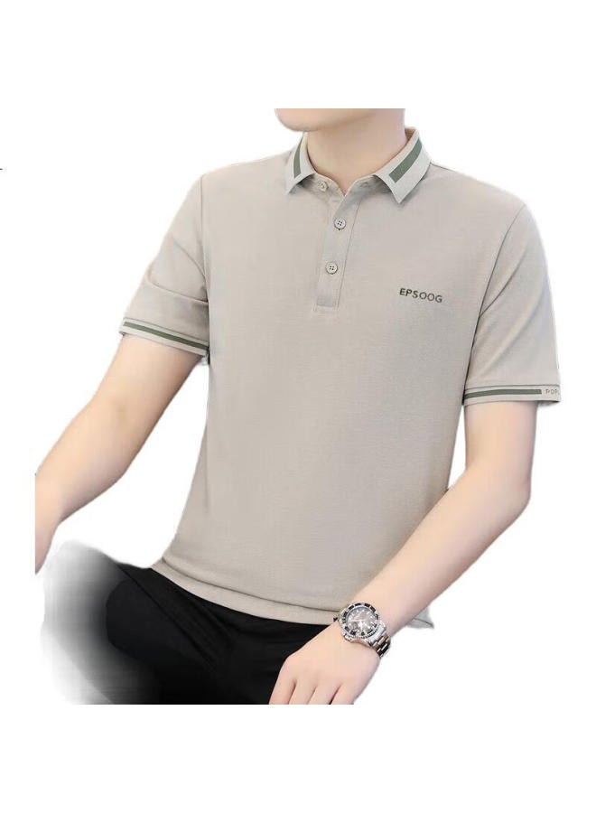 Playboy Men'S Short Sleeve T-Shirt Summer Men'S Ice Silk Polo Shirt Loose Half Sleeve Turn-Down Collar High-End Clothing Khaki - 3Xl - Image 2