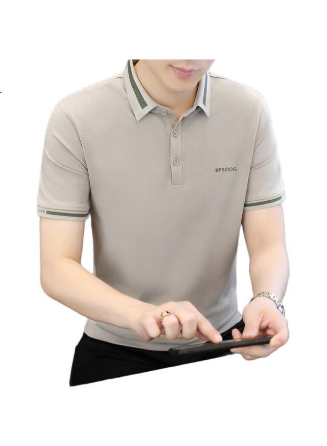 Playboy Men'S Short Sleeve T-Shirt Summer Men'S Ice Silk Polo Shirt Loose Half Sleeve Turn-Down Collar High-End Clothing Khaki - 3Xl - Image 1