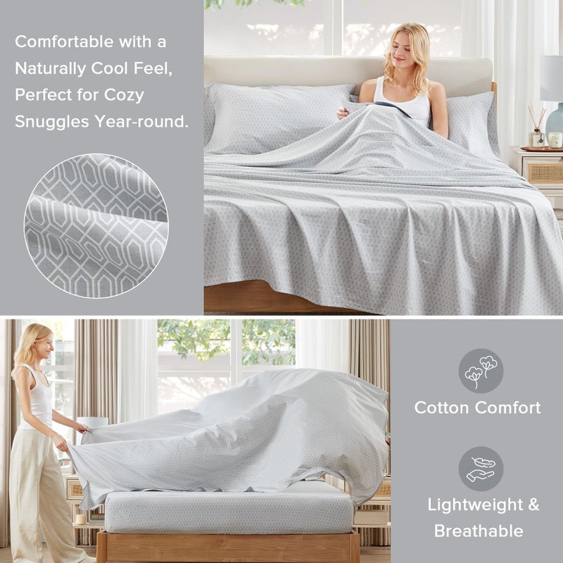 Comfort Spaces 100% Cotton Sheet Set Breathable, Lightweight, Soft with 14" Elastic Pocket Fits up to 16" Mattress, All Season Cozy Bedding, Matching Pillow Case, King Diamond Taupe 4 Piece - Image 3