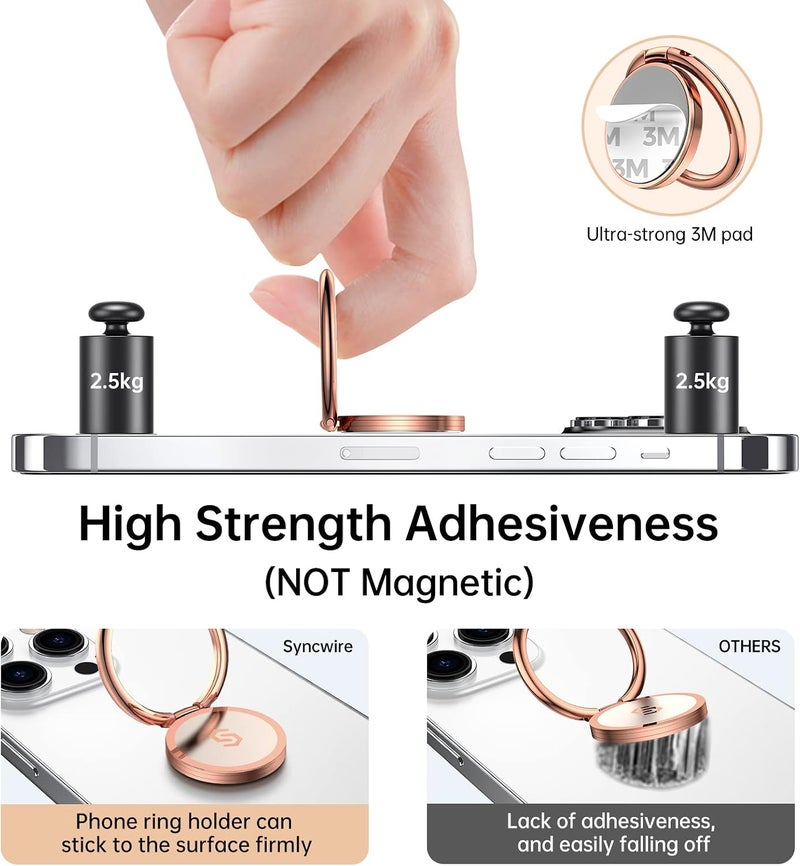 Syncwire Cell Phone Ring Holder Stand, 360 Degree Rotation Finger Ring Kickstand with Polished Metal Phone Grip for Magnetic Car Mount Compatible with iPhone, Samsung, LG, Pixel - Rose Gold - Image 5