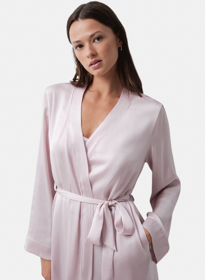 women'secret Long satin robe with pink belt - Image 1