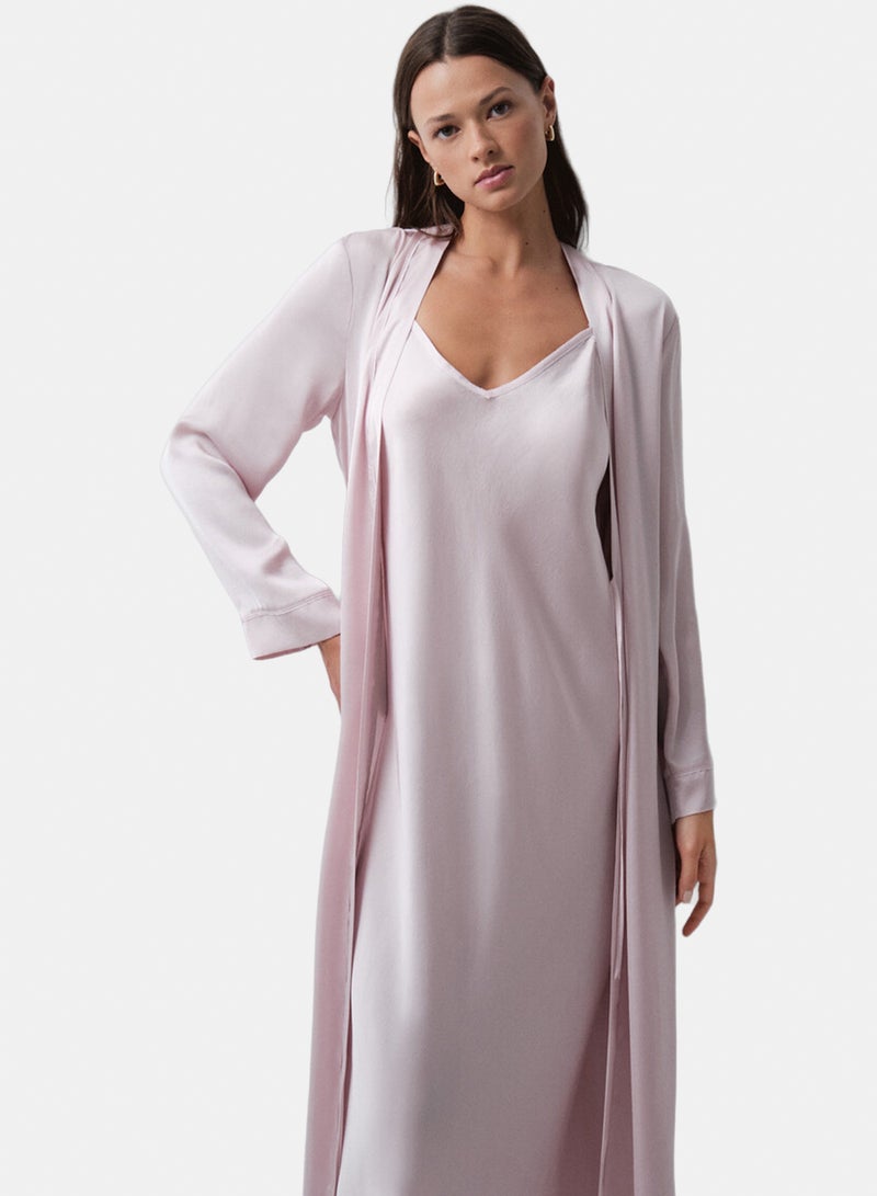 women'secret Long satin robe with pink belt - Image 3