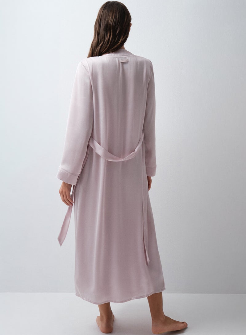 women'secret Long satin robe with pink belt - Image 4