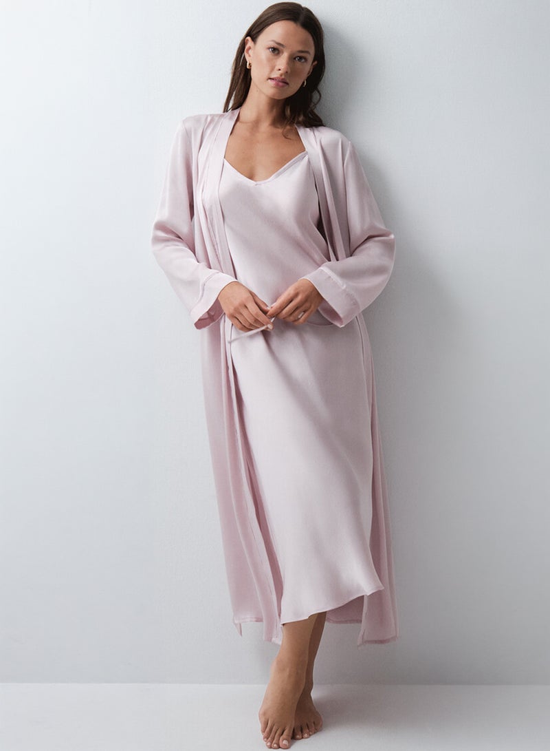 women'secret Long satin robe with pink belt - Image 2