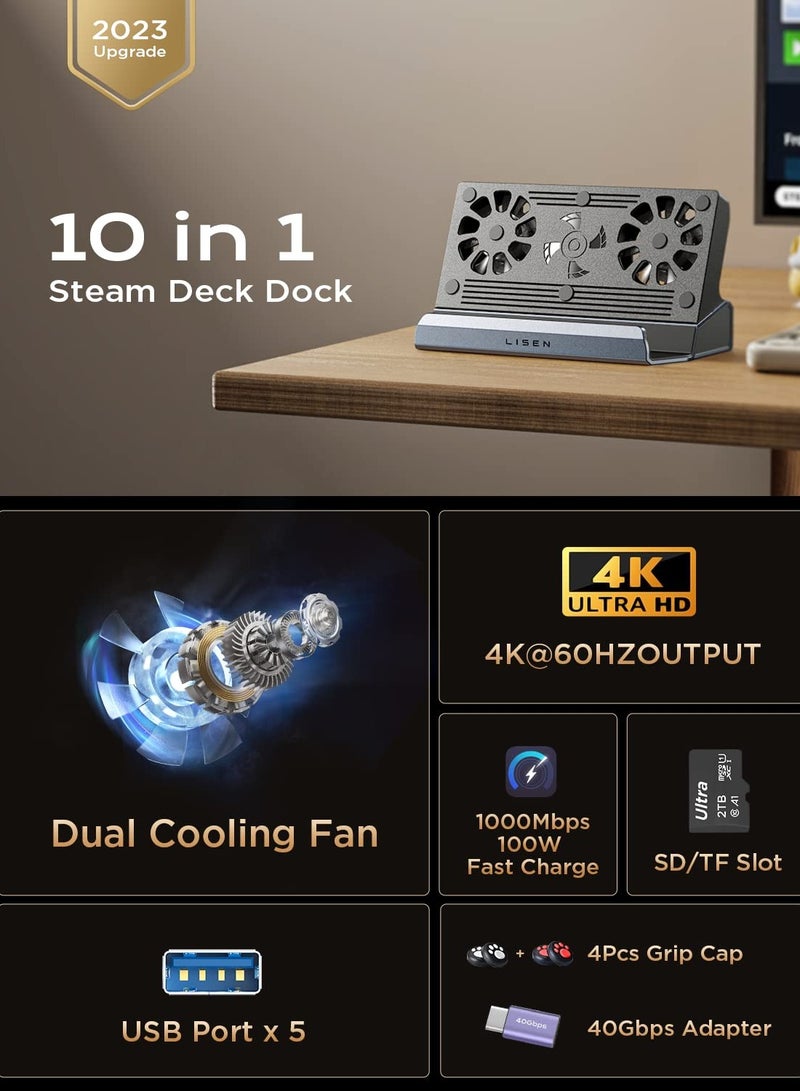 Captaintech 10-in-1 Steam Deck Docking Station with Fan, Supports HDMI 2.0 4K@60Hz, Gigabit Ethernet, Full-Speed USB-C Charging, USB-A 3.0, USB-A 2.0, SD(U3), and TF(U3) Slots.  - Image 2