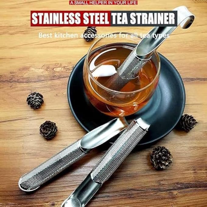 كيلا مصافي الشاي، مصفاة شاي سائبة من الفولاذ المقاوم للصدأ، مقبض طويل، فلتر شبكي دقيق مناسب للطعام - Image 4