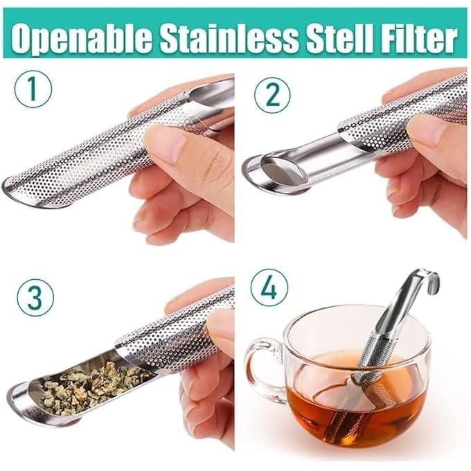 كيلا مصافي الشاي، مصفاة شاي سائبة من الفولاذ المقاوم للصدأ، مقبض طويل، فلتر شبكي دقيق مناسب للطعام - Image 5