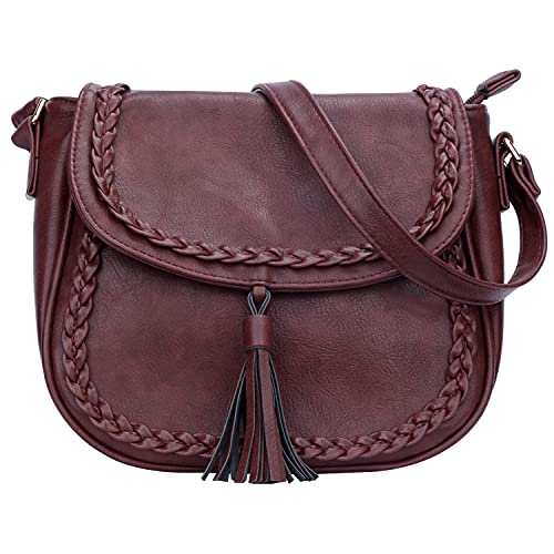 KKXIU Casual Flap Saddle Crossbody Bags for Women Purses and Handbags with Tassel (Z-Wine) - Image 1