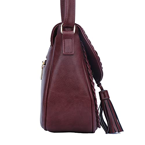 KKXIU Casual Flap Saddle Crossbody Bags for Women Purses and Handbags with Tassel (Z-Wine) - Image 3