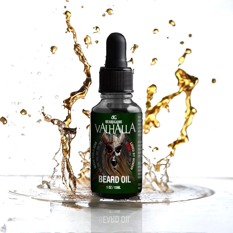 Beard Gains Beard Gains Beard Oil for Men - Organic Beard Growth Oil, Moisturizer & Conditioner, Softens & Strengthens Facial Hair, Reduces Itch, Promotes Healthy Beard (Valhalla 1oz)