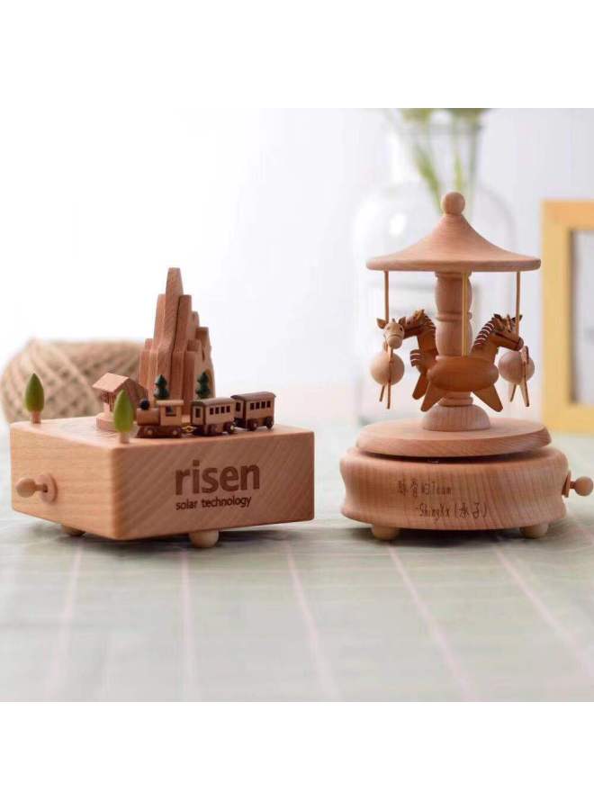 Direct Wooden Music Box Ornaments Birthday Gift Carousel Crafts Music Box Graduation Gift-Color:1530 - Image 5