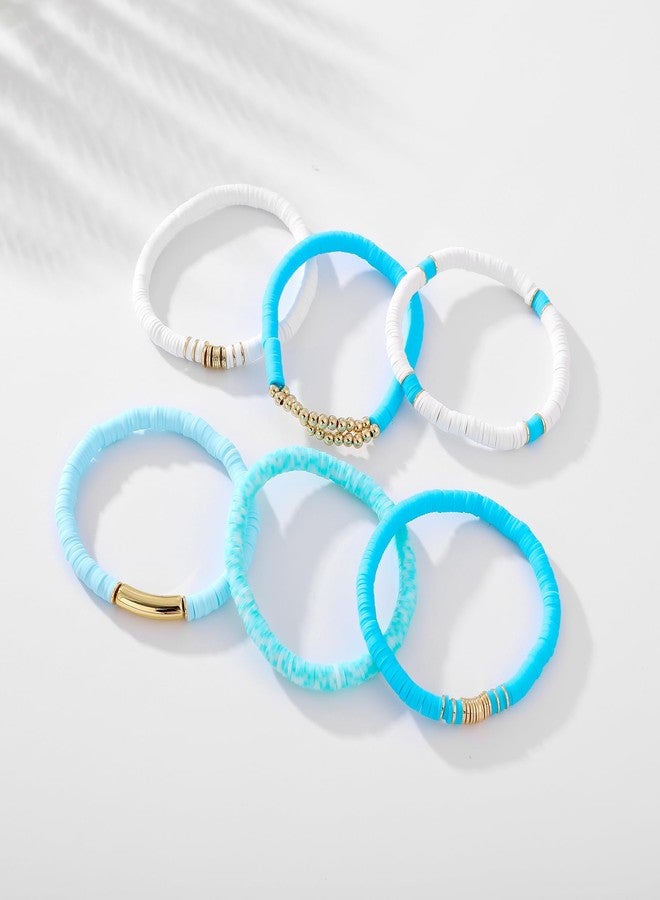 GOOJIDS Surfer Heishi Clay Bead Bracelets for Women Bohemian Stackable Gold Plated Beaded Stretch Bracelets Elastic Layering Friendship Bracelets Set Boho Jewelry, Medium, Polymer clay, no gemstone - Image 3