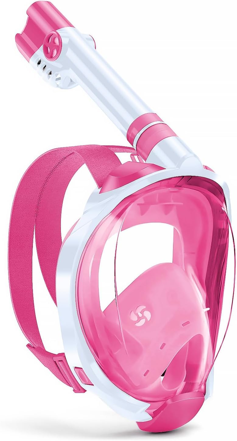 Delavala Full Face Snorkeling Mask Diving Gear - Latest Dry Top System,180 Degree Panoramic View Snorkeling Mask with Camera Mount,Safe Breathing,Anti-Leak Anti-Fog-Swim Fins (Pink - Small/Medium) - Image 1