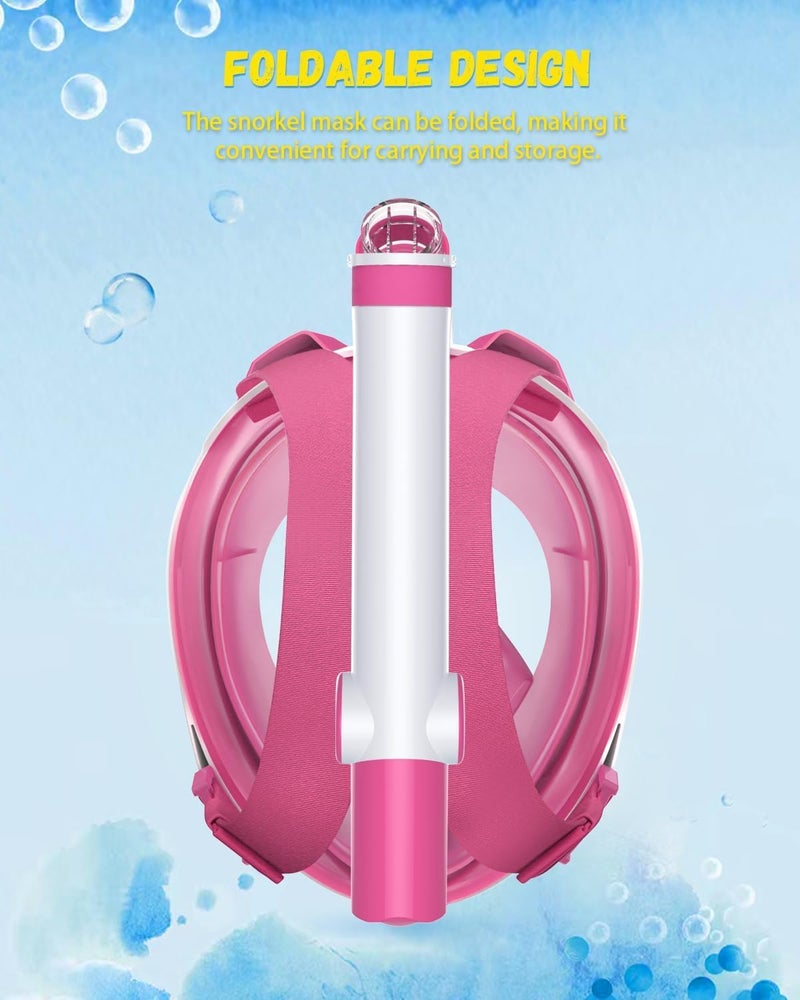 Delavala Full Face Snorkeling Mask Diving Gear - Latest Dry Top System,180 Degree Panoramic View Snorkeling Mask with Camera Mount,Safe Breathing,Anti-Leak Anti-Fog-Swim Fins (Pink - Small/Medium) - Image 3