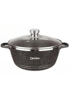 DESSINI Ceramic Non Stick Cooking Pot With Glass Lid Black 20cm 