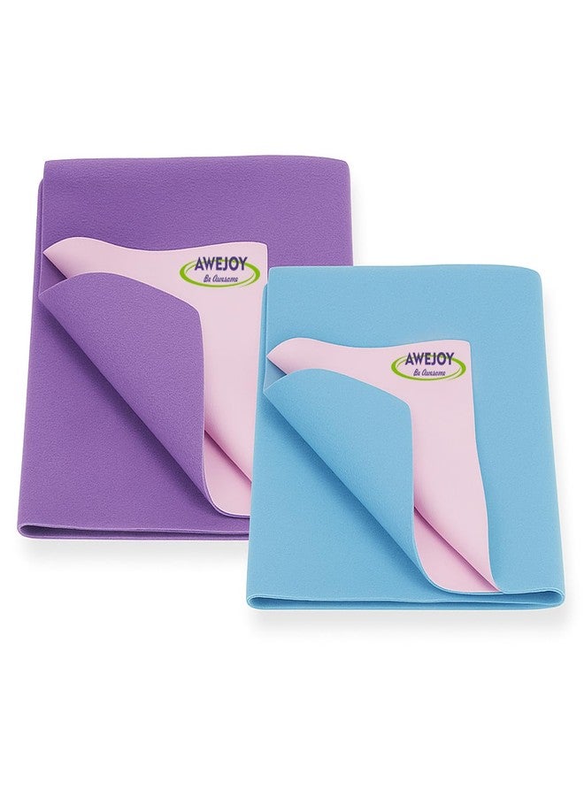 AWEJOY Waterproof Baby Dry Sheet (50×70 cm) | Cotton Quick Dry Bed Protector for Baby | Soft, Reusable, Washable & Absorbent Sheet for Newborns Infant & Toddlers (Purple + Sky Blue, Small) - Image 1