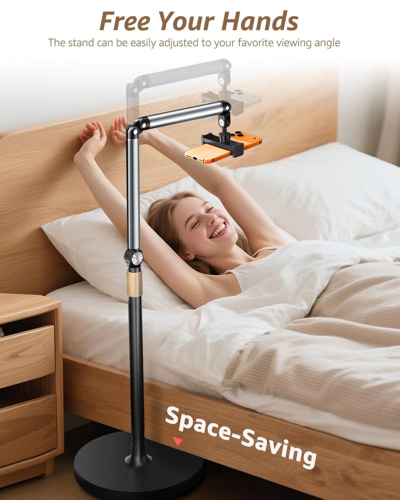 Arsoer Phone Floor Stand, Cell Phone Stand with Flexible Arm for Bed, 69" Height Adjustable iPhone Stand, Stable Overhead Tripod with 360Â°Rotatable Phone Holder & Remote for Recording, Sofa, Desk - Image 2