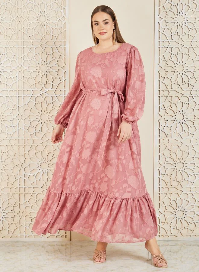 Styli Floral Burnout Texture A-Line Maxi Dress