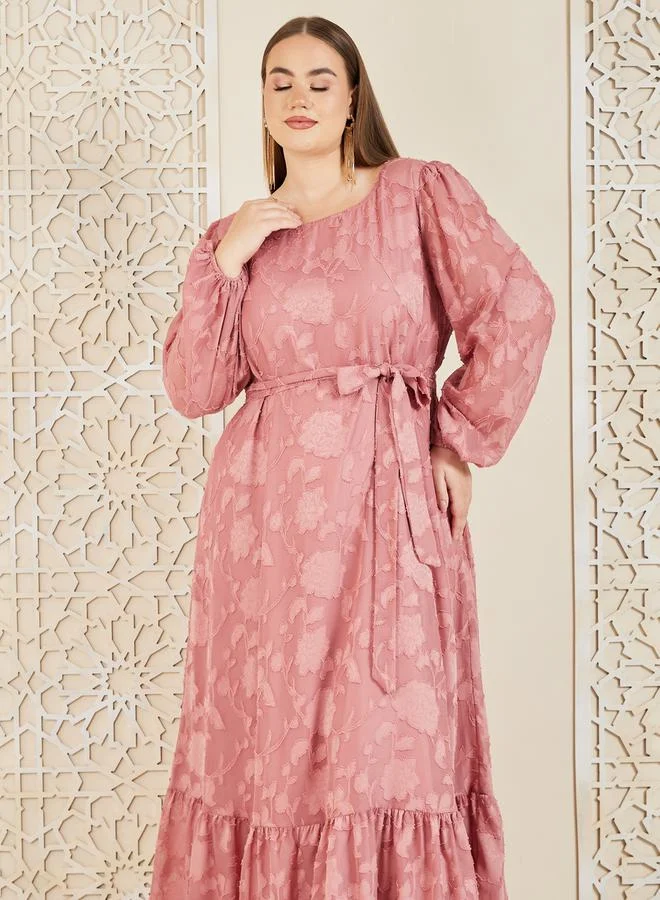 Styli Floral Burnout Texture A-Line Maxi Dress