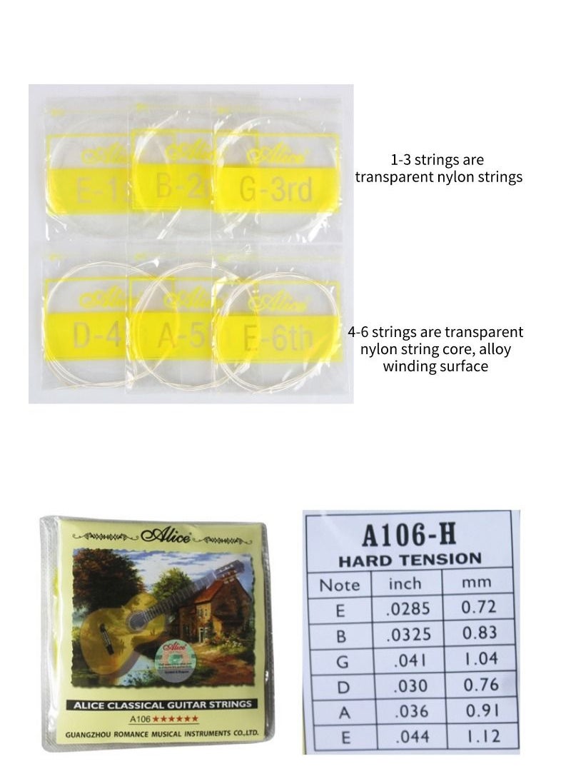 أليس - مجموعة أوتار الجيتار الكلاسيكية من أليس AC106-H 1 إلى 6 أوتار من النايلون - Image 1