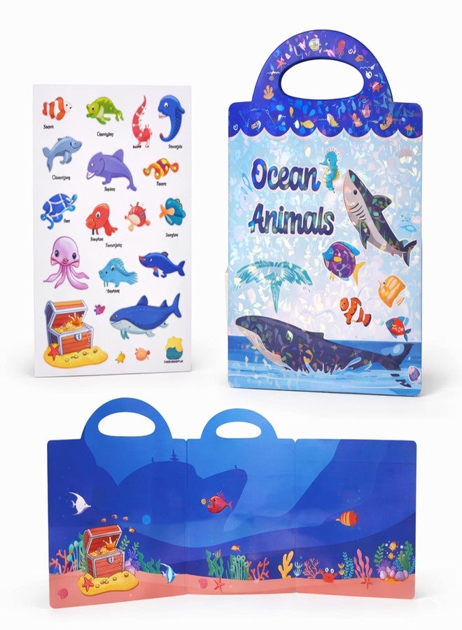 Wishkey Reusable Jelly Sticker Book for Kids 36 Pcs Ocean Animals Theme, Waterproof Double Sided Activity Book, Underwater Sea Life Educational Learning Toy, Travel Friendly for Toddlers Age 2+ - Image 1