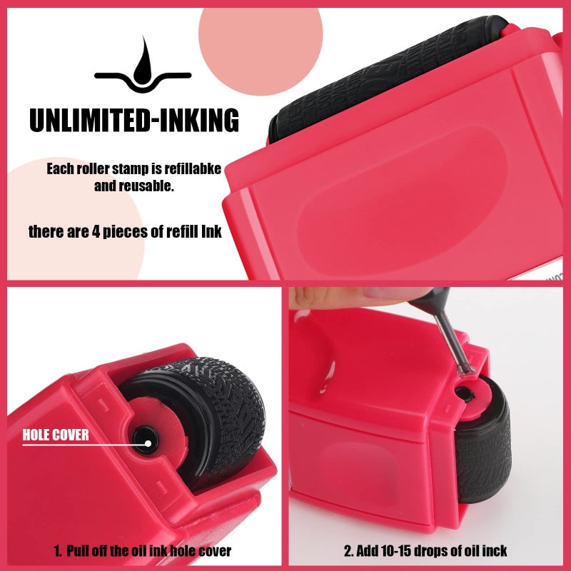 Nezyo 2 Pack Identity Protection Roller Stamp Identity Theft, Confidential, Privacy Roller Stamp Information Blocker and 4 Pack Refill Ink for ID Account Data Address Security(Peach) - Image 3