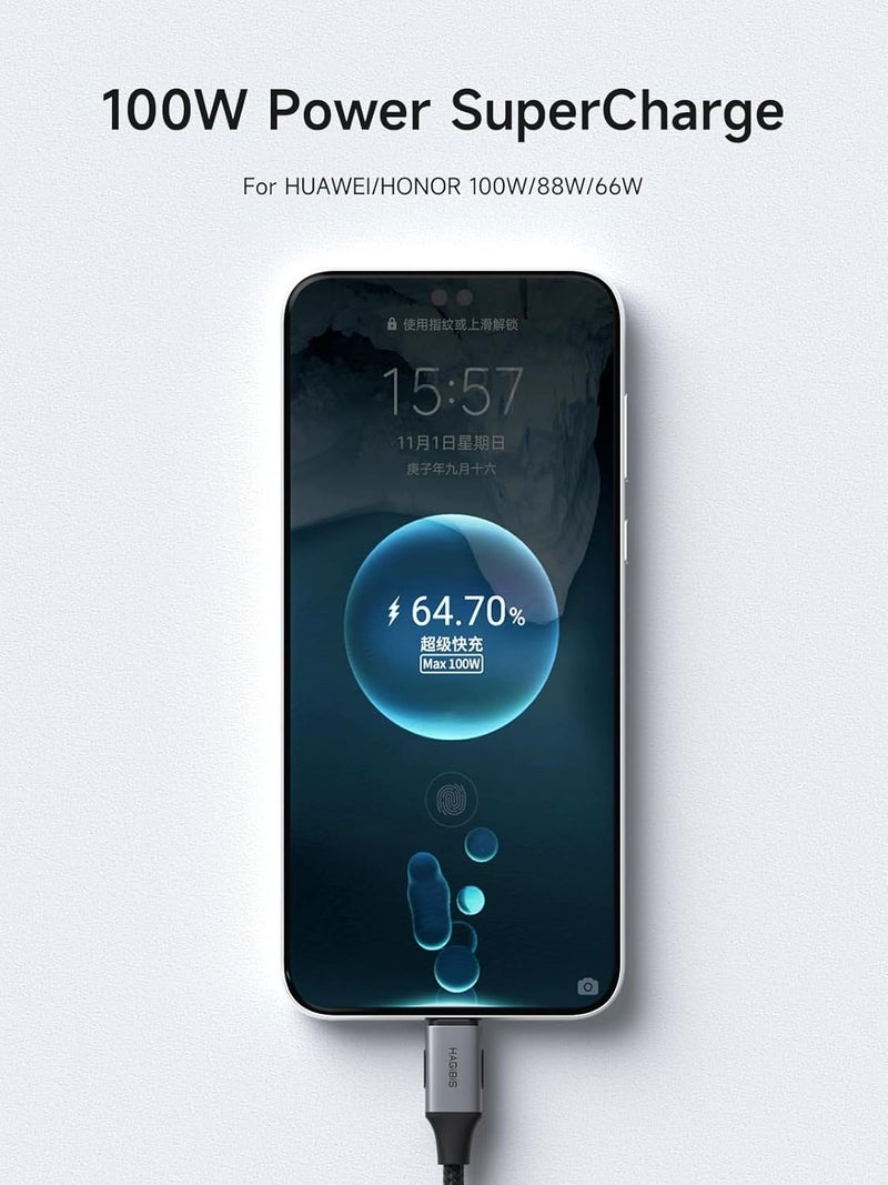 هاجيبس كابل بيانات مضفر سريع الشحن 6A من هاجيبيس، USB A إلى C، سرعة نقل بيانات 480 ميجابت في الثانية، شحن وتزامن بيانات، كابل شحن PD، متوافق مع Android Auto وCarplay لأجهزة iPhone 17/16/15 Pro Max (25 سم) - Image 2