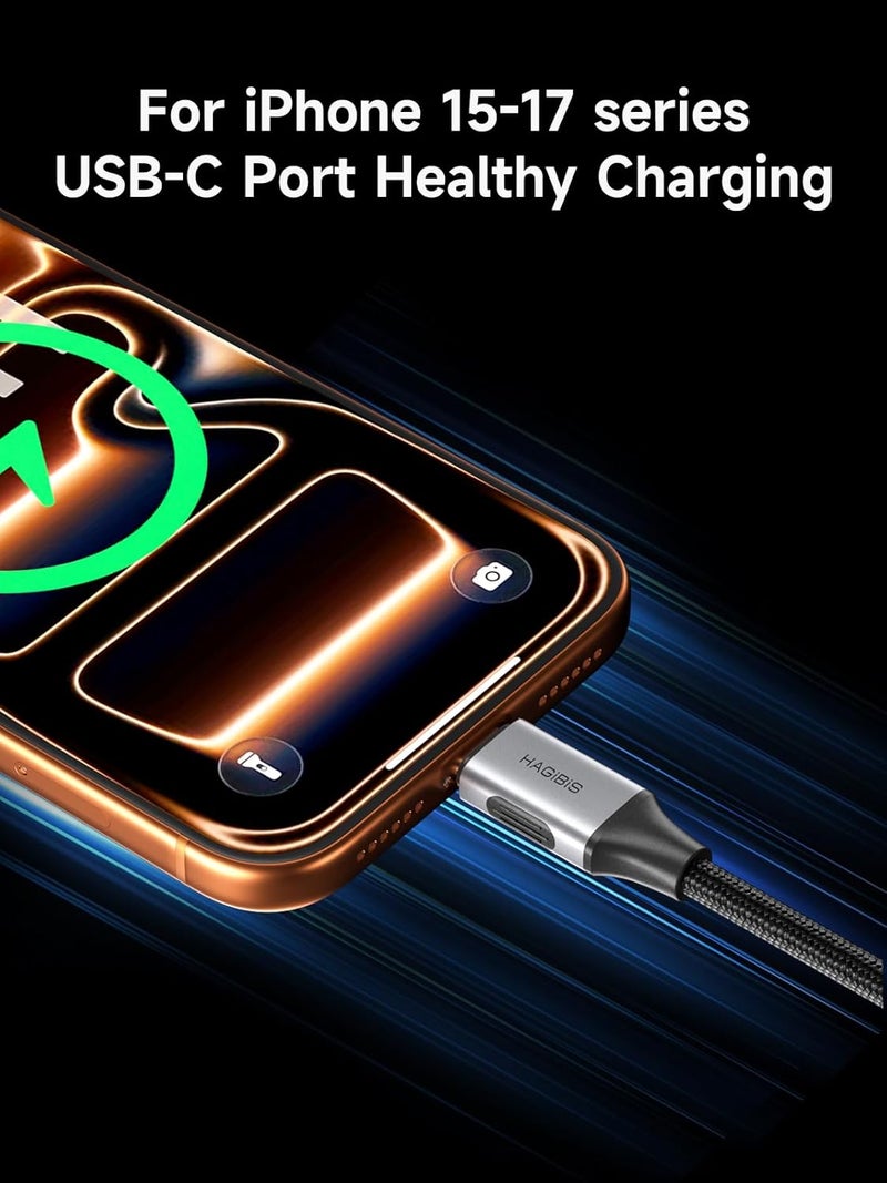هاجيبس كابل بيانات مضفر سريع الشحن 6A من هاجيبيس، USB A إلى C، سرعة نقل بيانات 480 ميجابت في الثانية، شحن وتزامن بيانات، كابل شحن PD، متوافق مع Android Auto وCarplay لأجهزة iPhone 17/16/15 Pro Max (25 سم) - Image 3