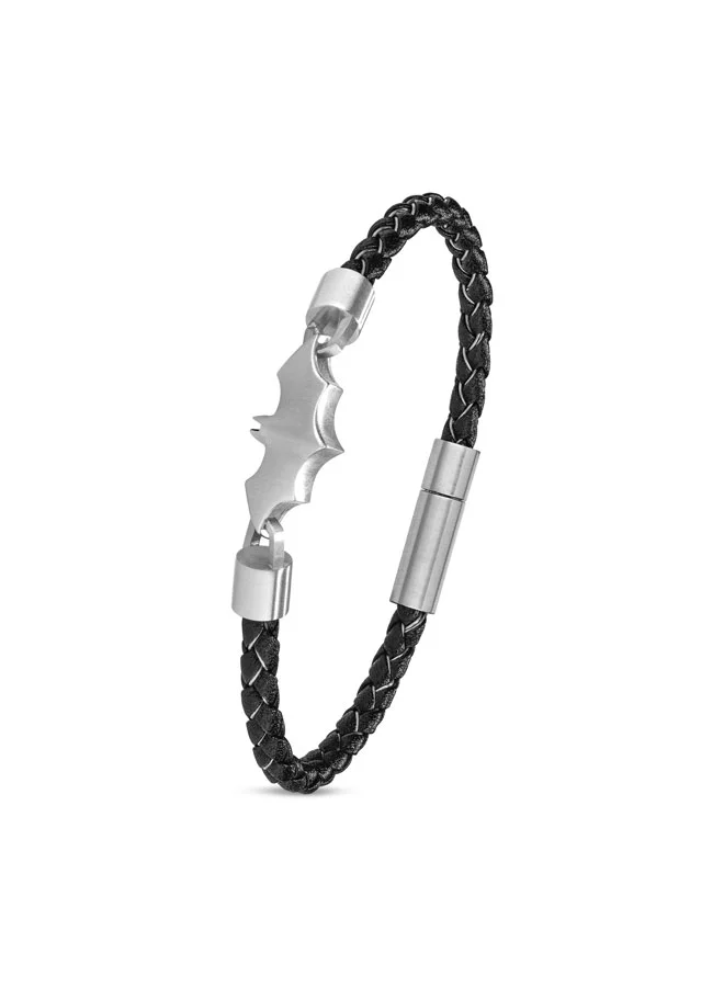 بوليس Batarang Men's Leather Bracelet with Black Stainless Steel Pendant, Magnetic Closure