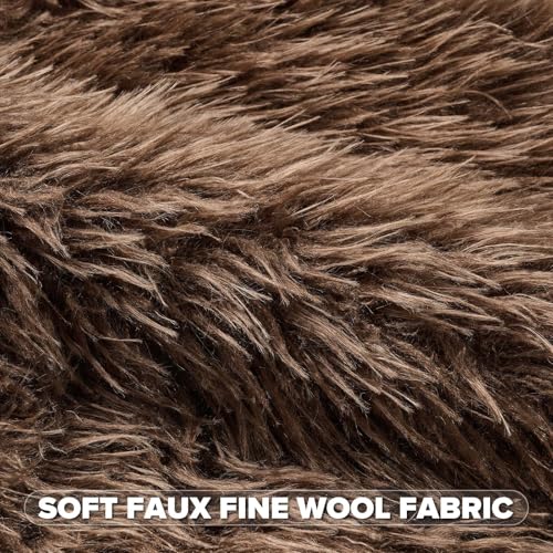 FUTEI Pack of 2 Shaggy Mongolian Faux Wool Throw Pillow Covers 18x18 Inch Soft Fluffy Farmhouse Decorative Cushion Case for Couch Bed Living Room Dark Brown - Image 3