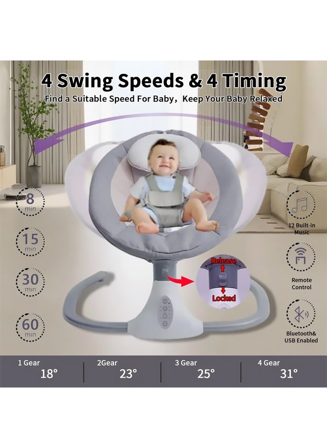Bukela - 2-in-1 Electric Baby Swing & Bouncer | Auto Infant Rocker with Smart Sensor | Bluetooth Music, 12 Lullabies & Remote Control | Adjustable Speeds & 4 Timers for Newborns - Image 1