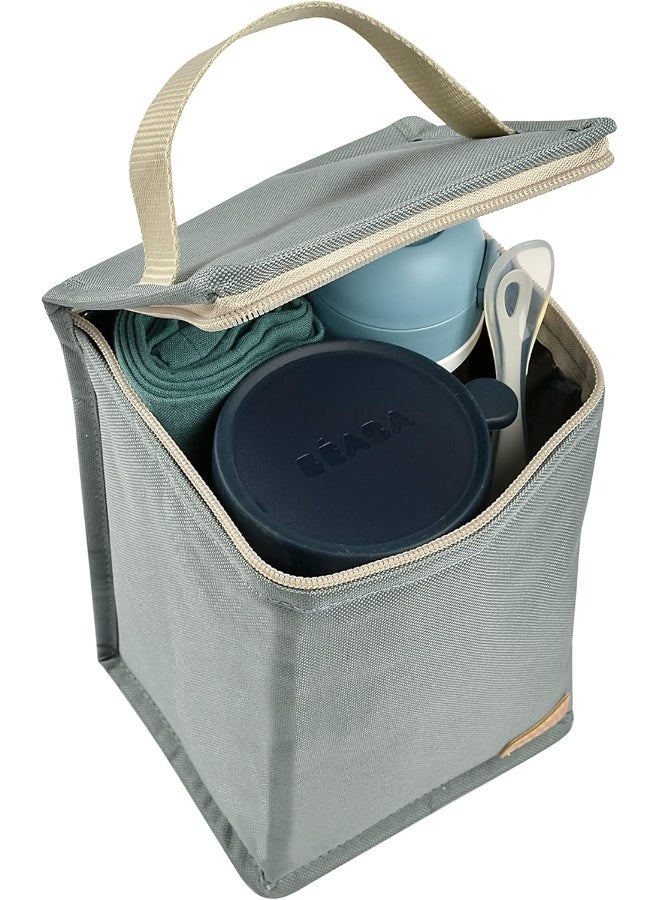 BEABA Insulated Baby Lunch Pouch, Large Size Bottle Storage, Large Capacity, Complete Meal Carrier, Soft Material, Foldable, Waterproof Fabric, Sage Green - Image 2