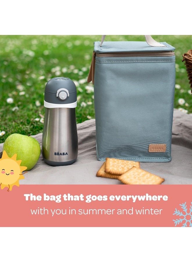 BEABA Insulated Baby Lunch Pouch, Large Size Bottle Storage, Large Capacity, Complete Meal Carrier, Soft Material, Foldable, Waterproof Fabric, Sage Green - Image 4