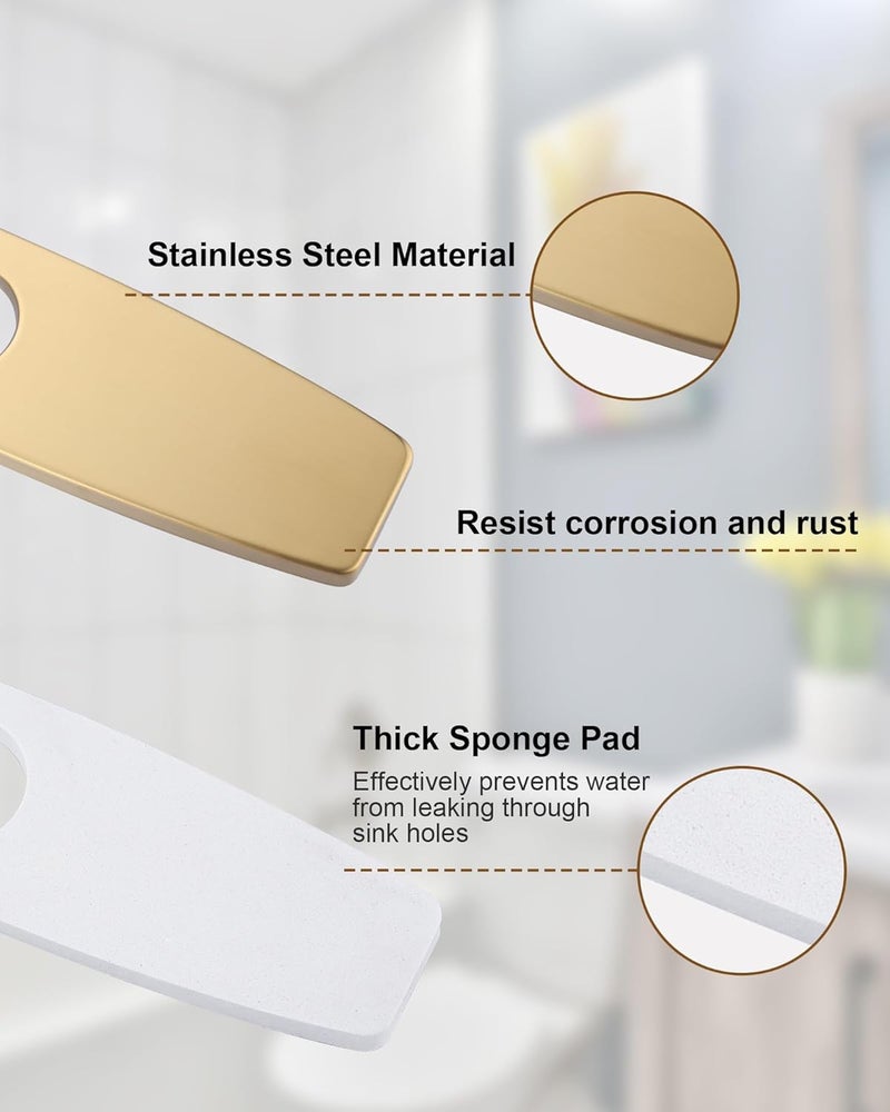Arcora 10.2 Inch Faucet Plate, Kitchen or Bathroom Faucet Deck Plate for 1 or 3 Hole, Stainless Steel Sink Hole Cover Escutcheon, Brushed Gold - Image 4