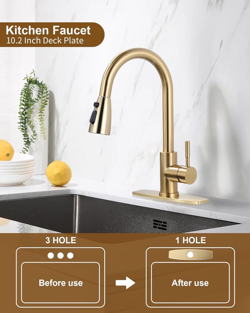 Arcora 10.2 Inch Faucet Plate, Kitchen or Bathroom Faucet Deck Plate for 1 or 3 Hole, Stainless Steel Sink Hole Cover Escutcheon, Brushed Gold - Image 3