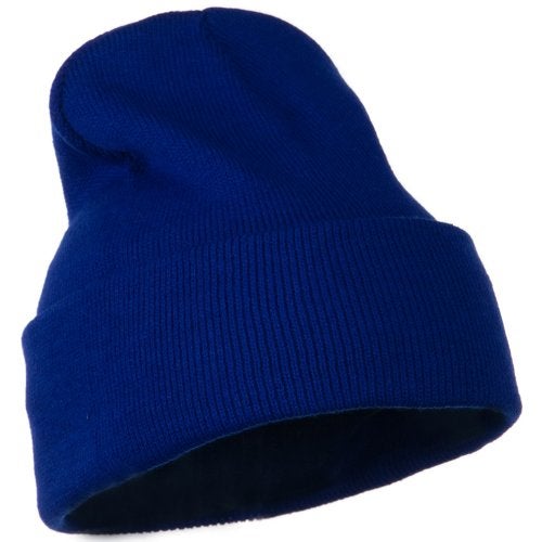 Mega Cap 12 Inch Long Knitted Beanie - Royal OSFM - Image 4