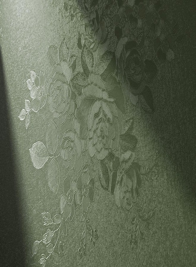 lenify Dark Green Flower Wallpaper Stick and Peel 17.7inch x 118.1inch Embossed Floral Stick Peel Contact Paper Solid Pure Waterproof Green Self Adhesive Wallpaper Flower Removable Shelf Vinyl Roll - Image 1